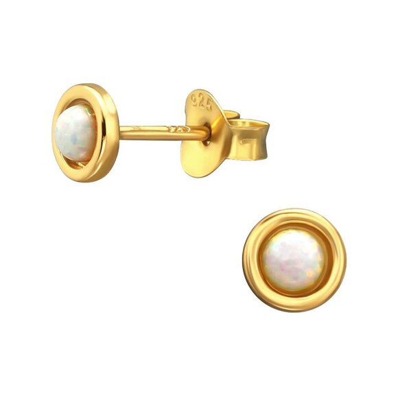 14K Gold Vermeil Opal Tiny Round Studs 3mm - Picture 1 of 13